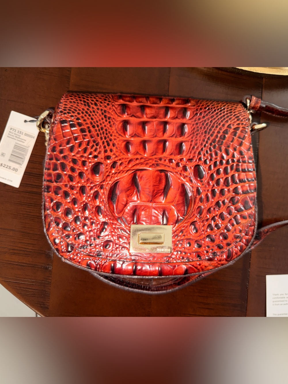 Red Croc-Embossed Leather Crossbody Bag with Gold Hardware